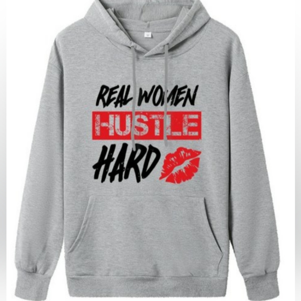 Hustle Hard hoodie. Only in silver/light gray, from sizes L-4XL.